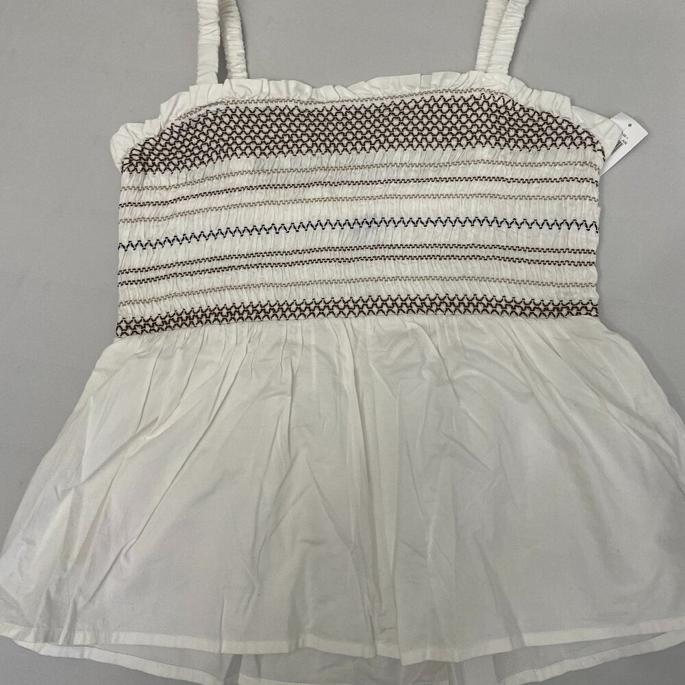 NWT Old Navy smocked babydoll top, white, size M